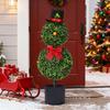 60/85CM Christmas Snowman Topiary Tree Snowman Shaped Artificial Topiary with Red Bow Topper Hat Indoor Outdoor Garden Porch Decoration