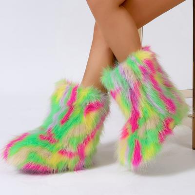 Модные женские ботинки 2025 Новые плюшевые теплые зимние ботинки Пушистые ботинки из искусственного лисьего меха Женские роскошные удобные ботильоны Модная обувь для женщин