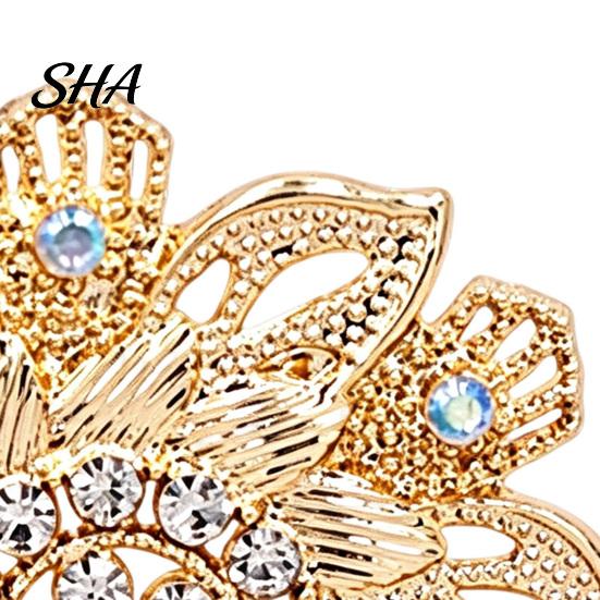 Shirts Jewelry Retro Rhinstone Flower Brooch for Women, Golden Plated Alloy Floral Women Outfit Accessories Lapel Pin, Clothing Wedding Party