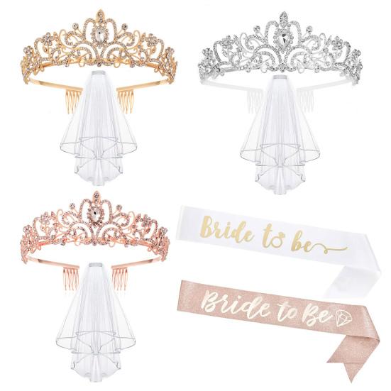 Набор аксессуаров для девичника: стразовая корона, лента «Невеста», фата, украшение для свадебного душа для вечеринки в ночь перед свадьбой