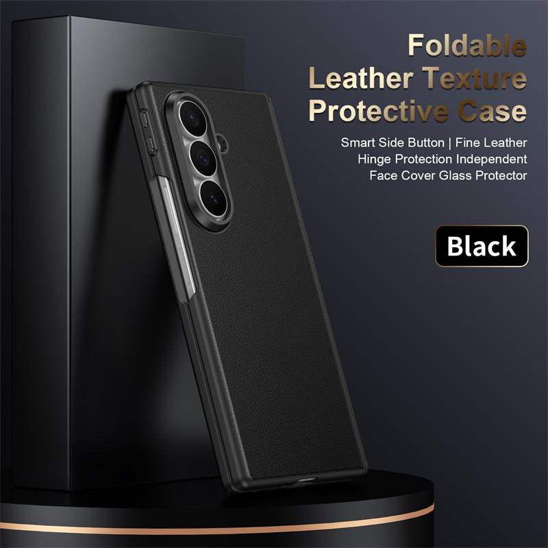 Роскошный умный чехол из гладкой кожи для Samsung Galaxy Z Fold 7 6 5 4 360 Полная защита Шарнир Экран Стекло Ударопрочная накладка