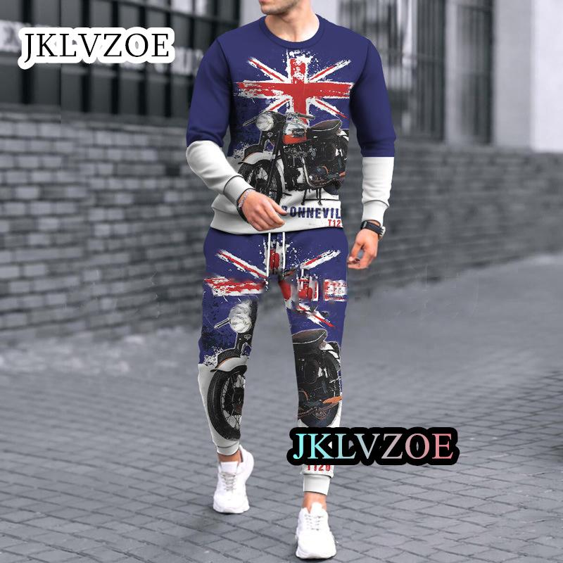 Men's Sets 3D Printing Long Sleeves T-shirt+Trousers O-Neck Streetwear Jogger Sportswear 2 Piece Suit Oversize Fashion Clothes