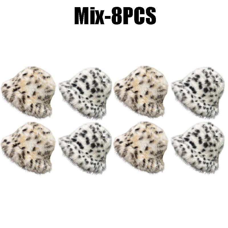 2025 Winter Puffy Faux Fur Bucket Hats Women Fashion Leopard Print Plush Sun Hats Thickened Warm Imitation Fur Panama