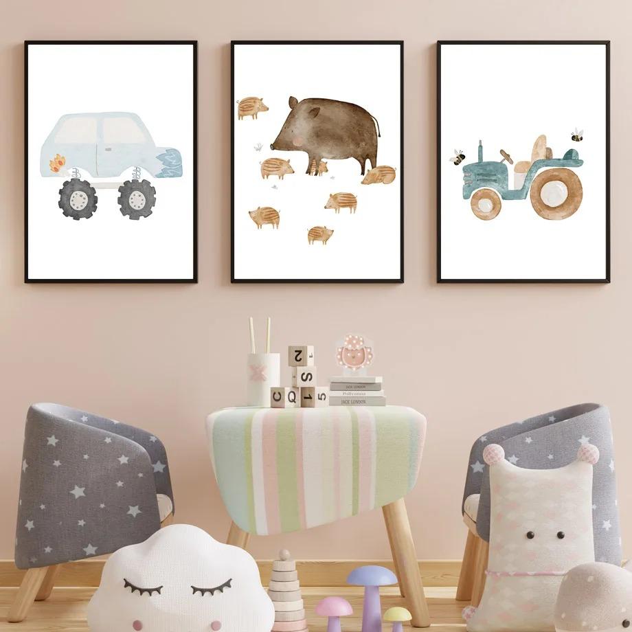 1 шт. Настенный декор, бурый медведь, настенное искусство, холст, живопись, гостиная, интерьер, картины, детская спальня, лиса, белка, милые животные, без рамки