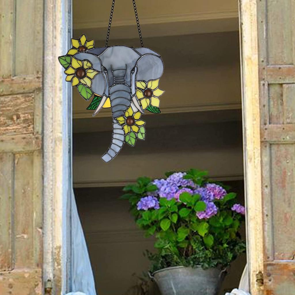 Elephant Sunflowers Window Hanging