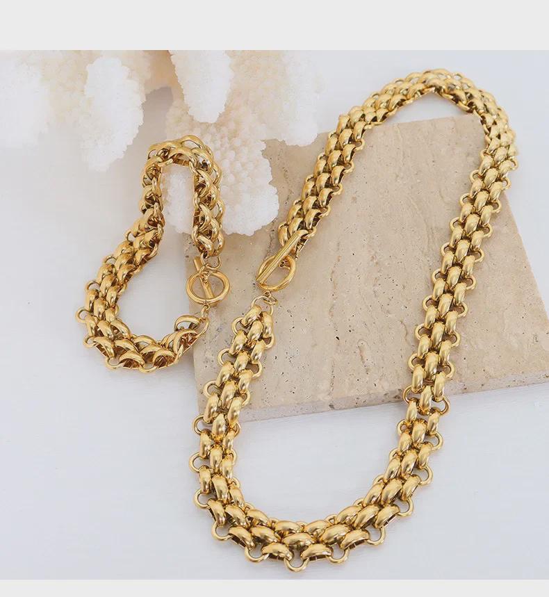 Комплект из массивной титановой цепи и браслета: Вдохновленный хип-хопом, не выцветающий, стиль унисекс