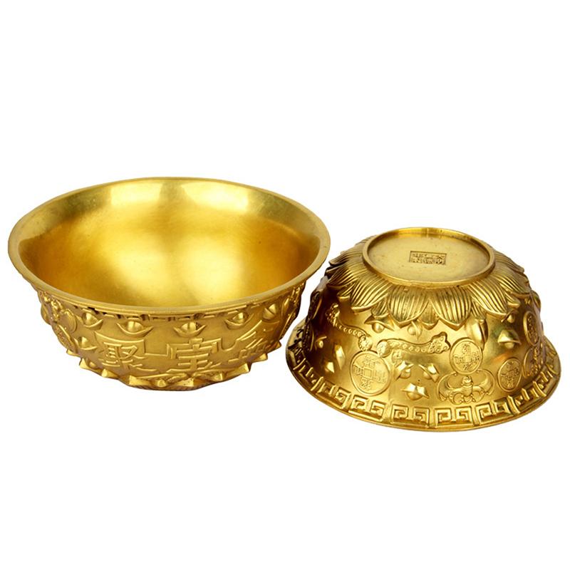 Bowl Offering Basin Water Treasure Feng Shui Fruit Altar Golden Brass Meditation Cup Holder Wealth Supplies Good Money Lucky