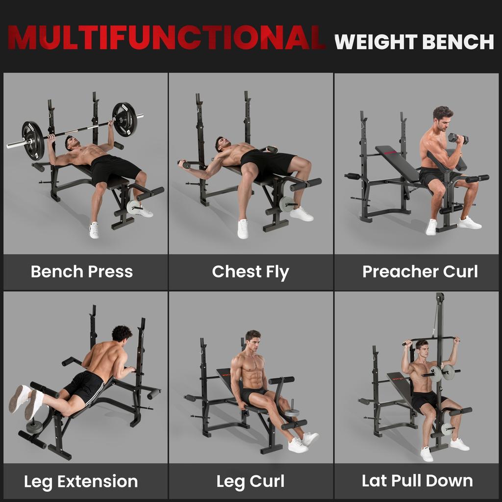 Multi Exercise Adjustable Weight Bench With Bench Press Rack