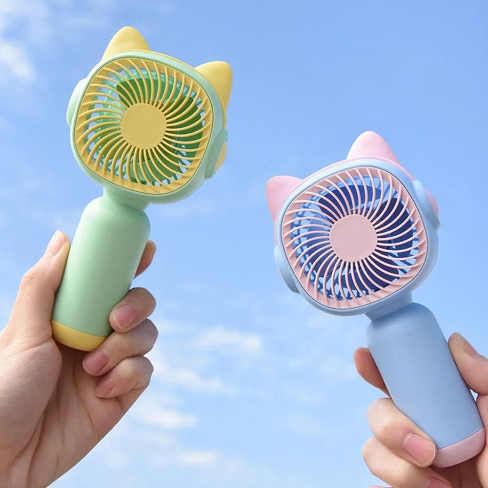 2 шт. портативный мини беспроводной вентилятор USB перезаряжаемый ручной милый кошачий ушной вентилятор летний кемпинговый ручной вентилятор с держателем для сотового телефона