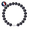 Bracelet - - Genuine Freshwater Cultured Pearl 9-10 Mm - 925 Silver - Carabiner - Black