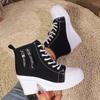 Fashion Wedge Side Zipper Increased High Breathable Sneakers 2025 New Women Lace-Up Platform Outdoor Wedge Invisible Heel Canvas Shoes
