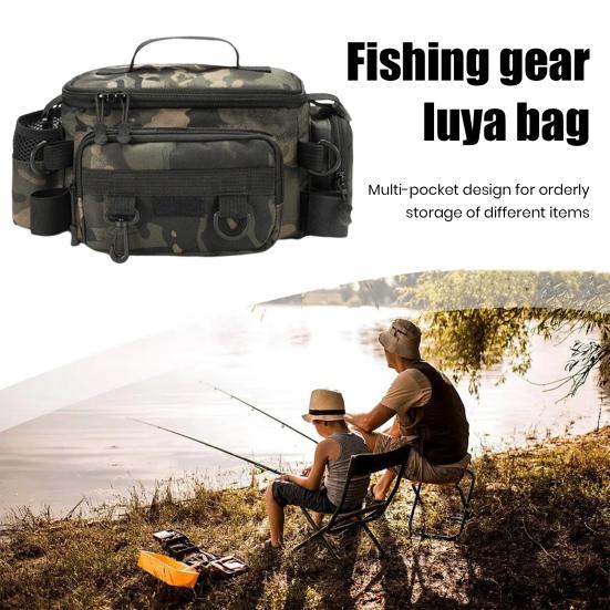 Large Capacity Fishing Gear Bag Waterproof Oxford Cloth Multi-Pocket Lure Rod Line Reel Holder Fishing Accessories Shoulder Bag Organizer Case