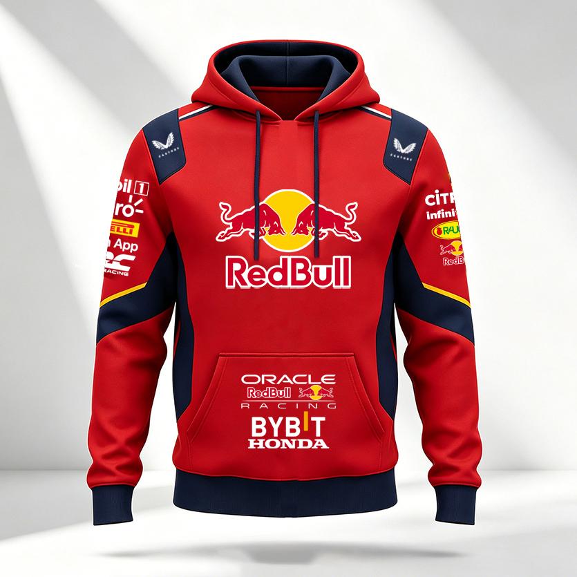 Мужская весенне-осенняя одежда Red Bull F1 Racing и для мотоциклистов 2026 года, нишевый стиль Red Bull, новый стиль с принтом, с длинным рукавом