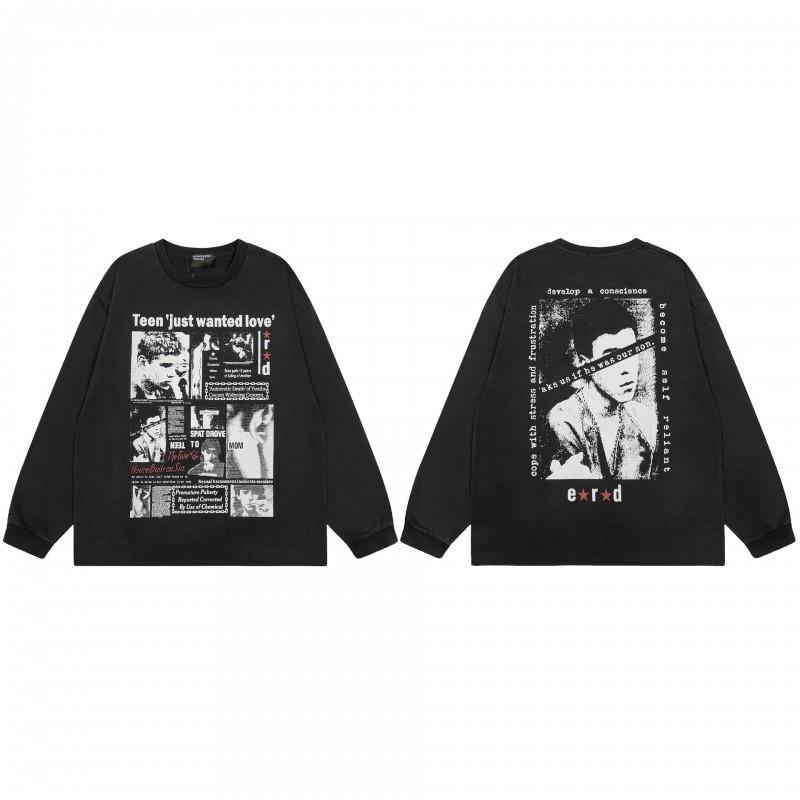 Long Sleeve T-Shirt Teen Boys Vintage Letter Print Relaxed Fit Streetwear Style 2025