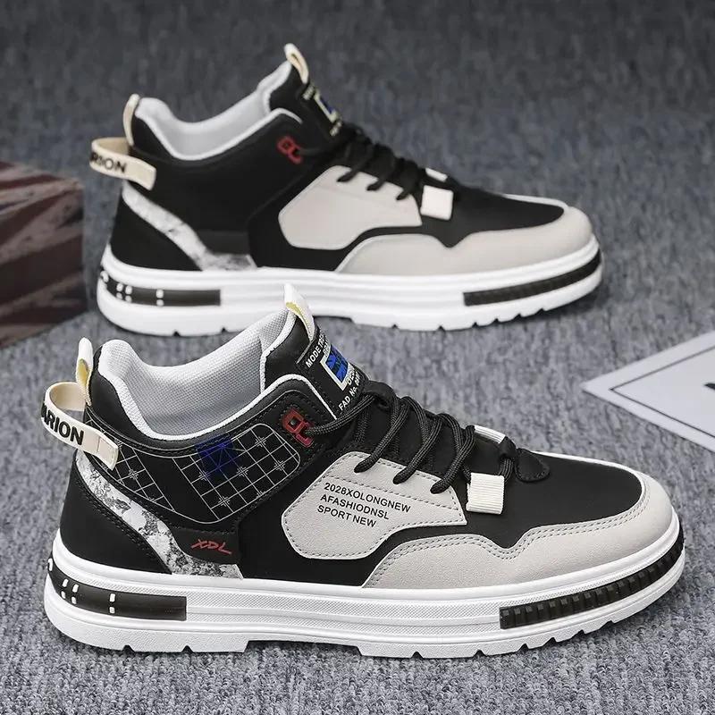 New Men's High-top Sneakers for Fall Comfortable Platform Shoes 2025 Trendy Breathable Lace-up Skate Shoes
