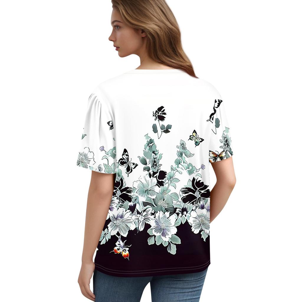 Женский модный повседневный свитер с коротким рукавом и принтом на пуговицах и V-образным вырезом