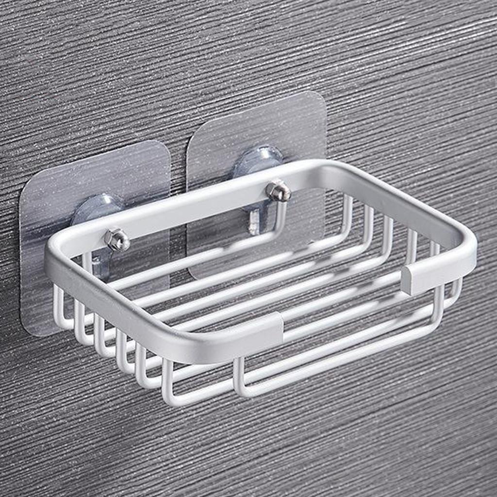 Soap Saver Sponge Dish Holder Bathroom Shower Wall Mounted Storage Basket No Drilling Aluminum Adhesive Soap Dish Holder Rack