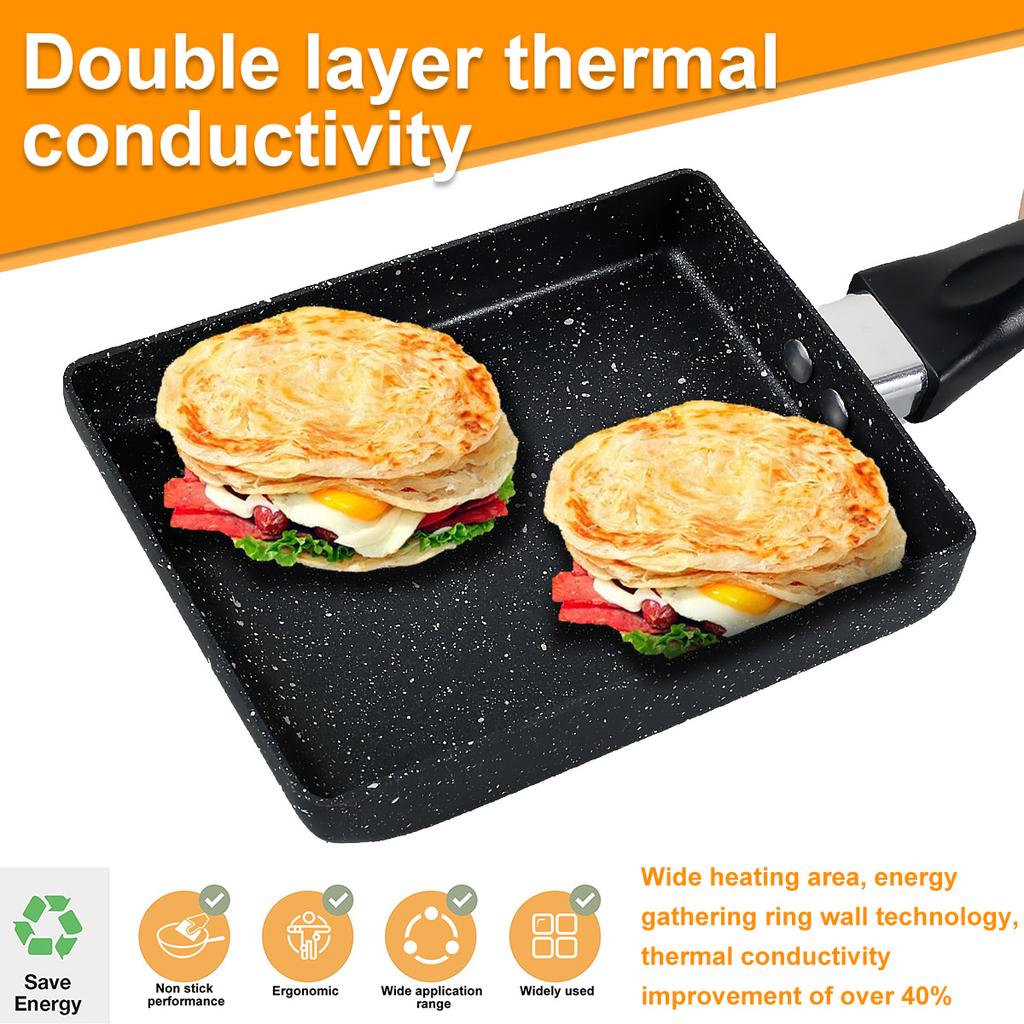 3 Pcs Tamagoyaki Pan with Silicone Spatula and Oil Brush 7.3×5.3in Non-Stick Japanese Omelette Pan Premium Rectangle Frying Pans