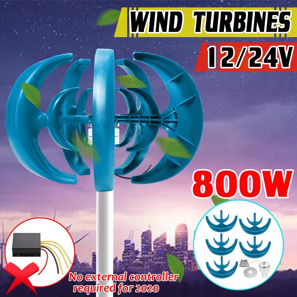24V/12V Wind Turbine with 5 Blades Lantern Vertical Axis Wind Turbine Generator Motor Kit 800W for Home Windmill Use