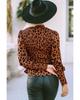 Azura Exchange Brown Leopard Smocked Puff Sleeve Peplum Top