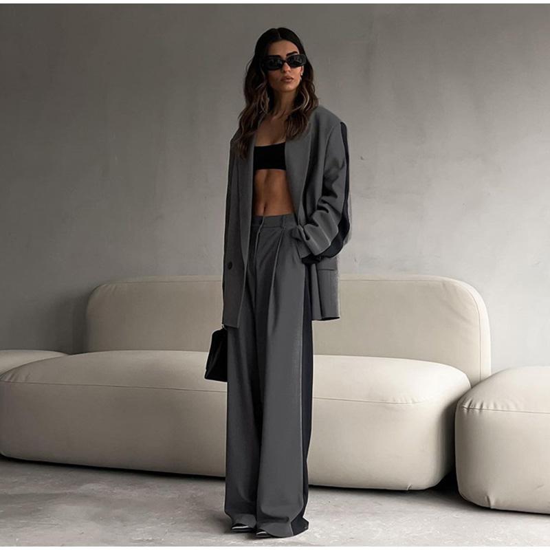 Женский костюм из 2 предметов, элегантный пиджак с карманом на пуговицах и длинным рукавом, высокая талия, прямые брюки, женский офисный наряд 2025 года на весну и осень