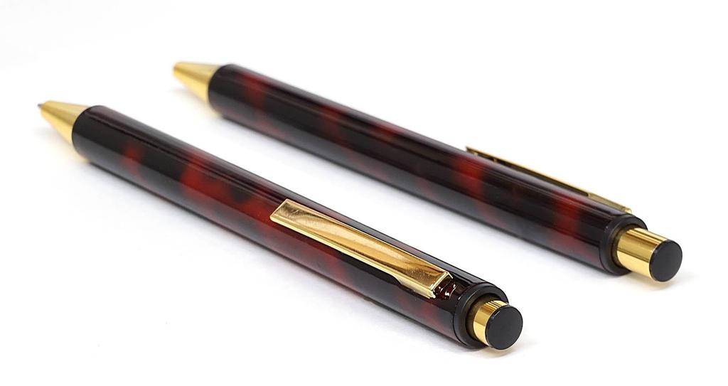 Slim Cowhide Pencil Case Black Red Set NQ30 Thick Shaft Metal Straight Knock Ballpoint Pen Marble ASBR-NQ30B-M