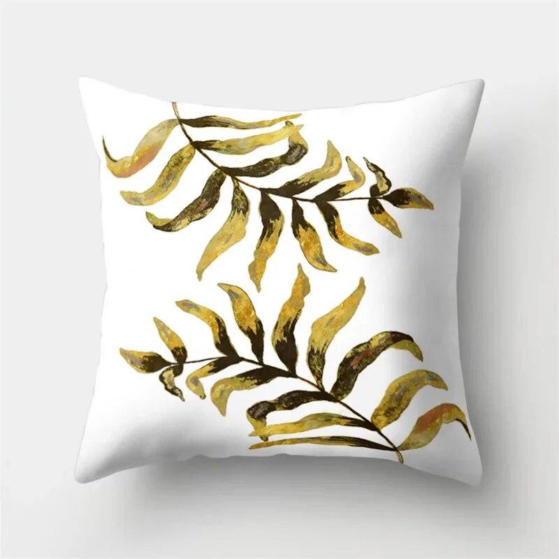 Наволочка с золотыми тропическими листьями и растениями, наволочка для гостиной, дивана, офиса, автомобильная подушка для поясницы, украшение дома