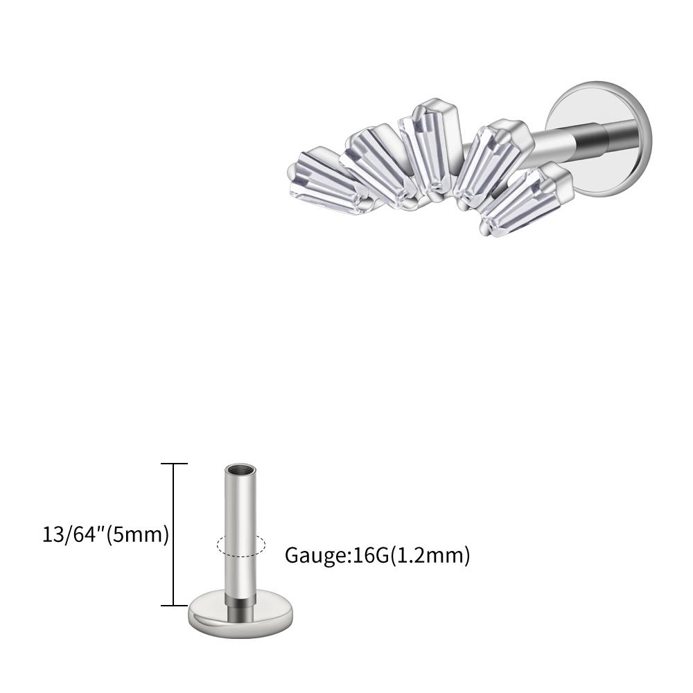 Правый Большой ASTM F136 Титан 16G Багет Кластерный Цирконий Лабрет Штифт Трапеция Хрящ Уха Мочка Уха Пирсинг