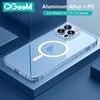 QGeeM Магнитный прозрачный чехол для iPhone 11 14 13 Pro Max Plus Space с алюминиевой рамкой, задняя крышка для IPhone 12 Pro Max PC, прозрачный со стеклянной линзой
