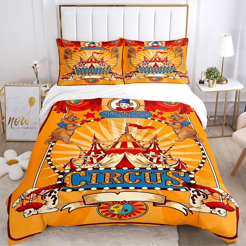 3pcs Circus Carnival Amazing Show Bedding Set - Includes One Quilt Cover and Two Pillowcases (No Core) - Home Decor, Festival Gift, Polyester Fabric,