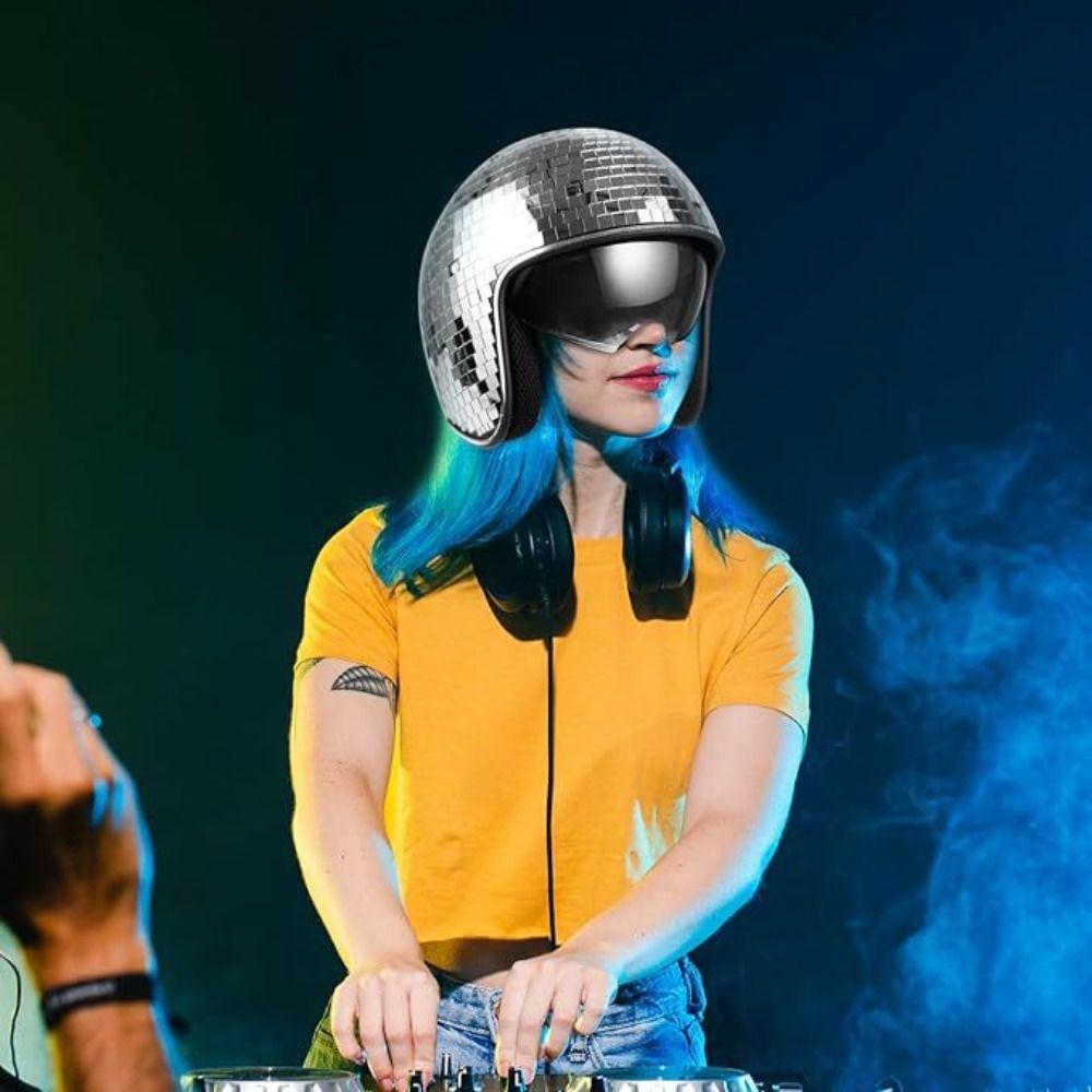 Premium Glitter Disco Helmet Stunning Light Effects Retractable Flip Visor Helmet Music Festivals