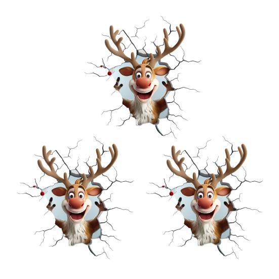 Рождественские наклейки на стену Легко наносятся Мультяшный олень Праздничные наклейки ПВХ Съемные 2D Искусство сломанной стены для детской спальни игровой комнаты