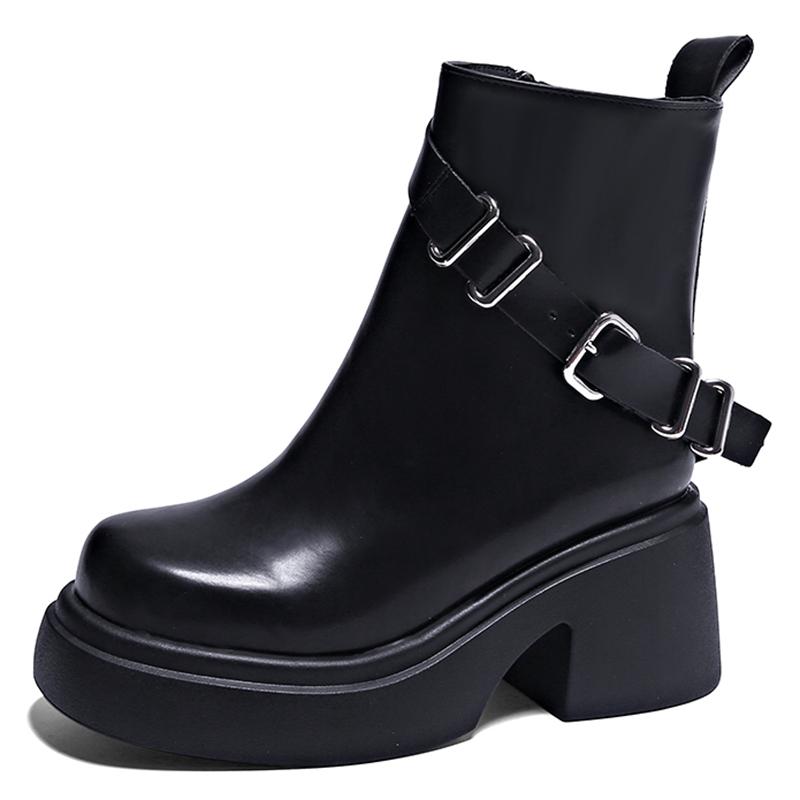 Мода Модные ботильоны на толстом каблуке женские осенне-зимние короткие плюшевые ботинки на платформе женские с пряжкой на ремне готические из искусственной кожи Botas Mujer