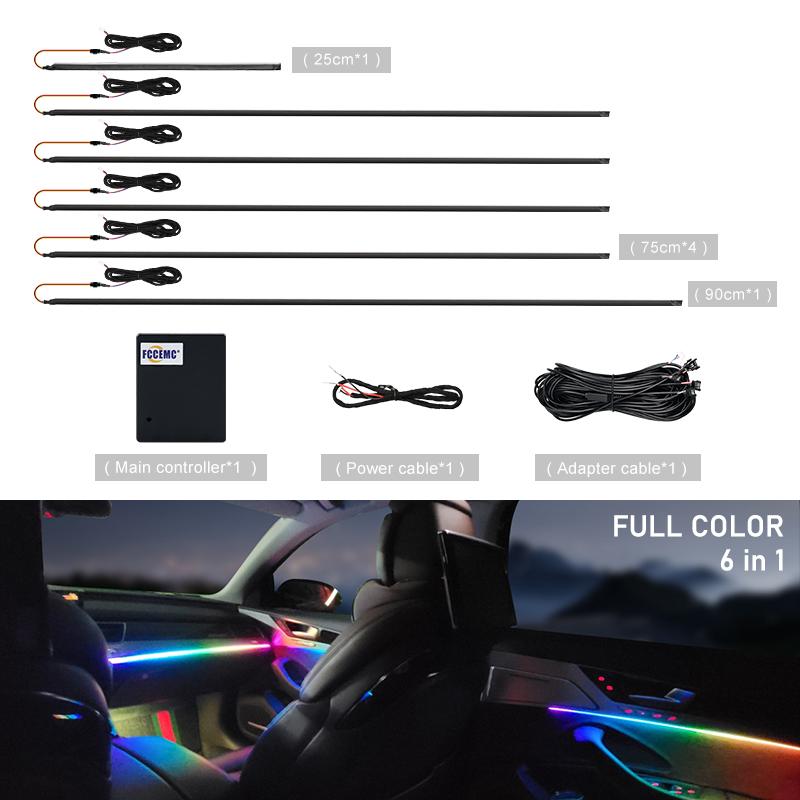 RGB Symphony Car Ambient Mood Light Внутренняя акриловая направляющая светодиодная лента для украшения интерьера Атмосферная лампа Управление через приложение