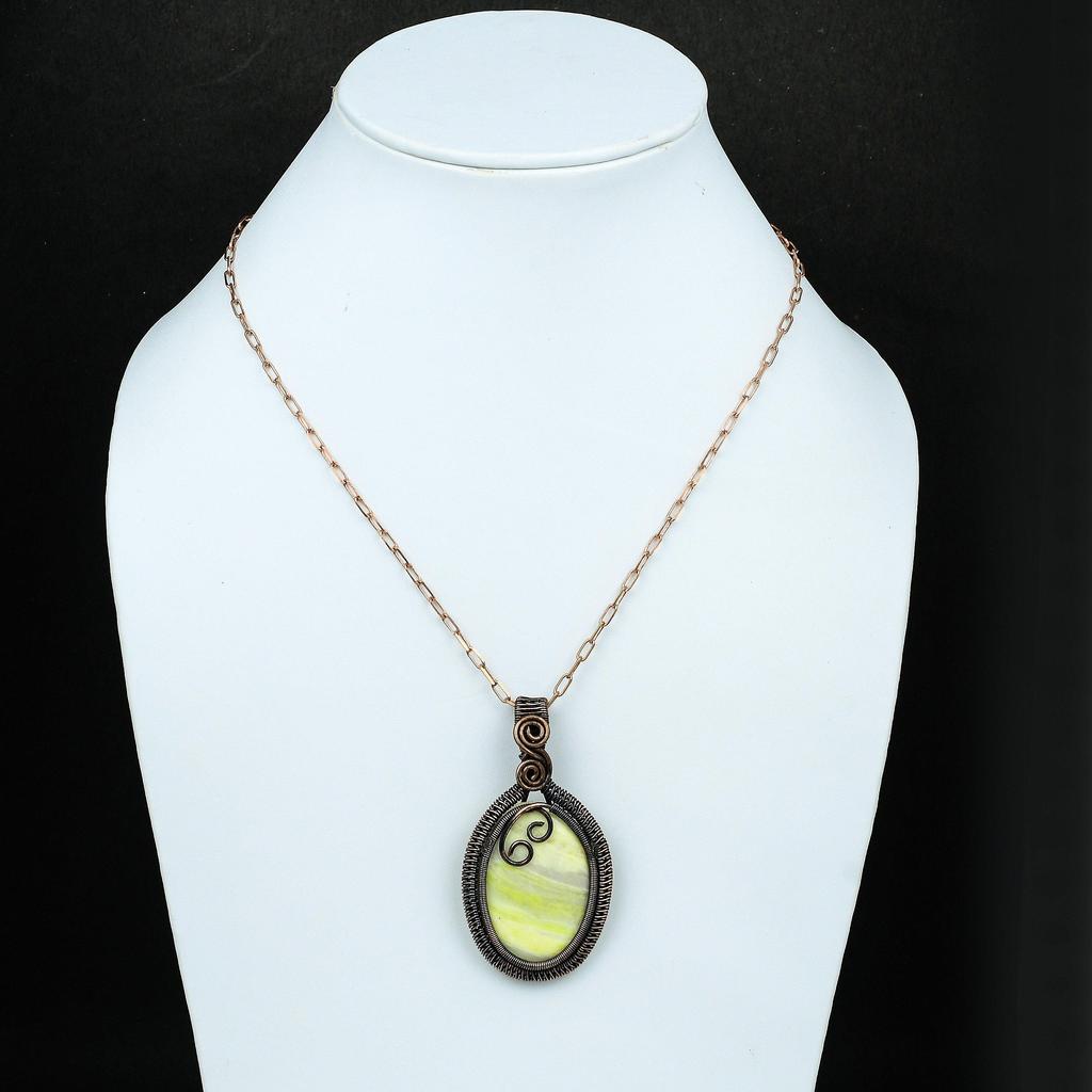 Кулон из желтого арагонита, обернутый медной проволокой, Дизайнерское украшение, Кулон ручной работы, Кулон с драгоценным камнем, Подарок для него