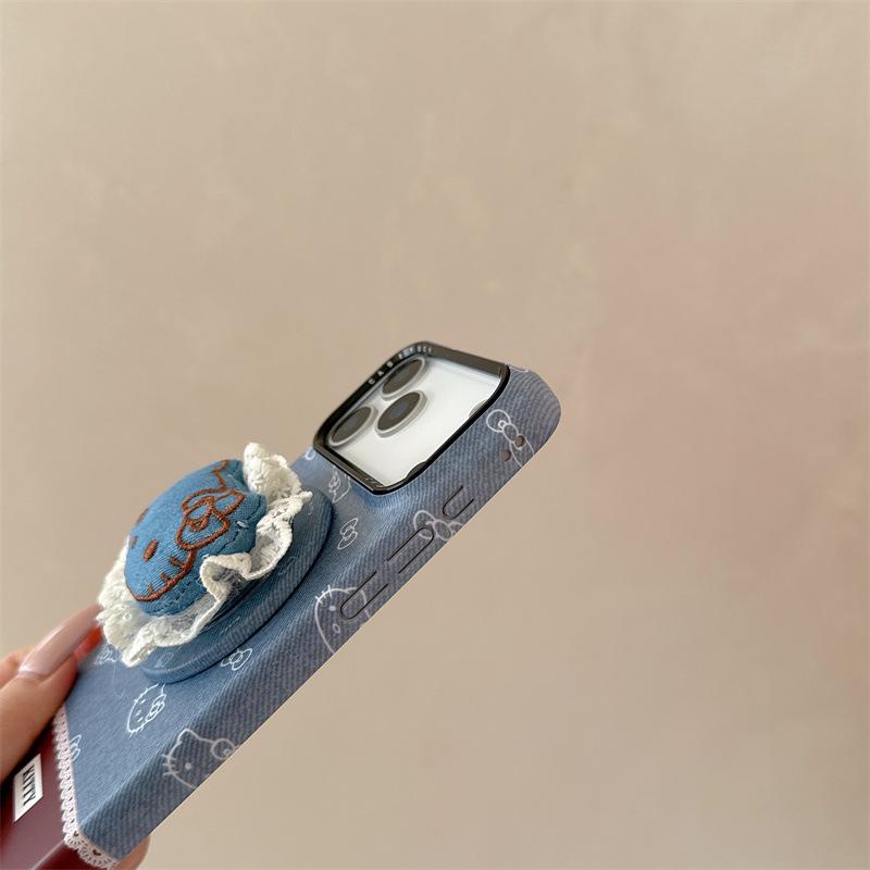 Корейский джинсовый кружевной магнитный чехол с кошечкой для iPhone 17/16 Pro Max/15/14