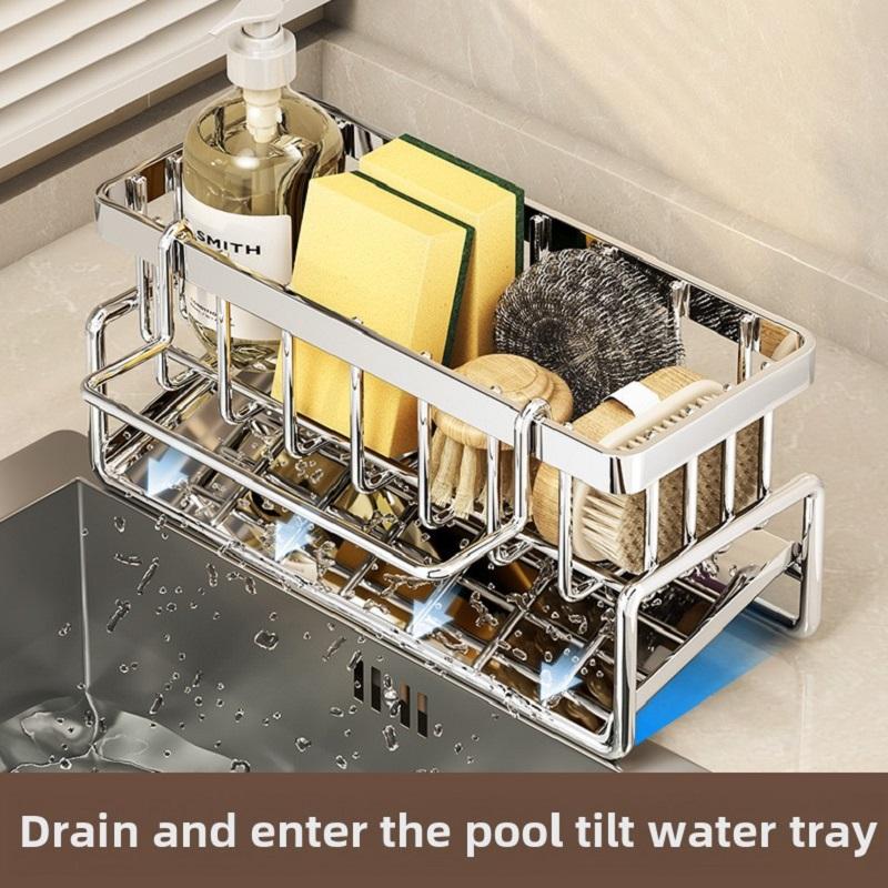 Органайзер для кухонной раковины из нержавеющей стали, Стойка для крана, Подставка для губки, Полка для полотенец, Самодренажное хранилище для аксессуаров для раковины