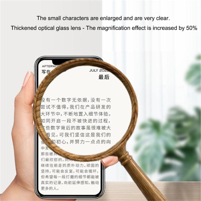 652F Aspherical Glass Magnifier 10X Magnification with Retro Wooden Handle Comfortable Reading Aid Gift for Senior