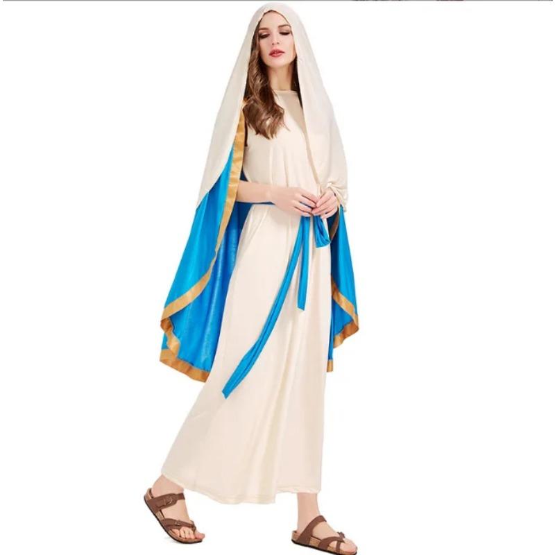 New Halloween Cosplay The Virgin Mary Costume for Women Carnival Party Adult Role-Play Ancient Israel Nun Fantasia Dress