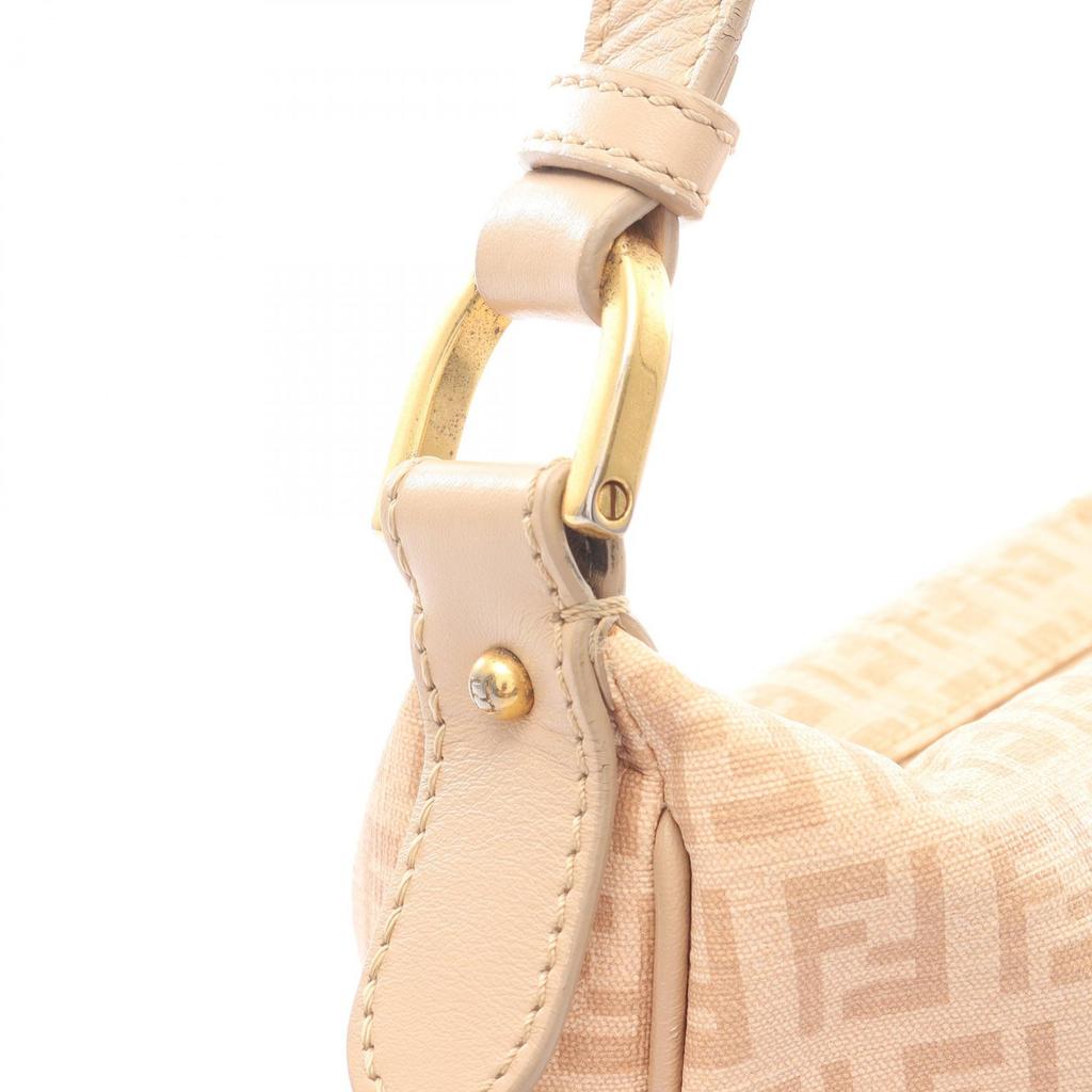 Used FENDI Zucchino Shoulder Bag 8BT206 PVC coated canvas leather Beige Used Women