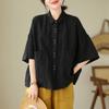 Summer Cotton Hemp Artistic Loose Solid Color Shirt Top for Women Blouses & Shirts