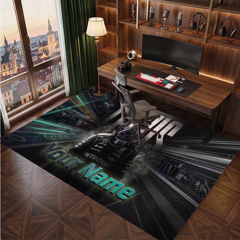 Lewis Hamilton Personalized Crystal Velvet Carpet, Customized Name Text Soft Anti‑Slip Rug for Living Room Bedroom