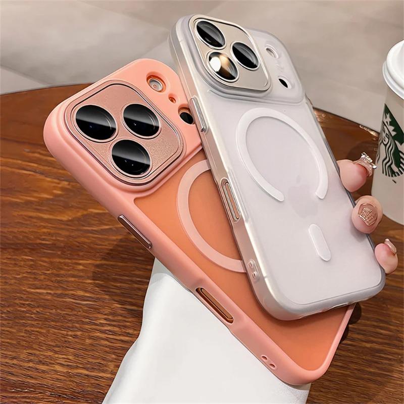 Роскошный матовый прозрачный чехол для Magsafe для iPhone 17/16/15/14/13/12 Pro Max Защита объектива Air Беспроводная зарядка Чехол