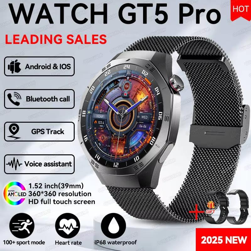 Новые умные часы GT5 Pro для мужчин с GPS-трекером, пульсометром, Bluetooth-звонками, NFC, водонепроницаемые, спортивные, для фитнеса на открытом воздухе, смарт-часы для Huawei