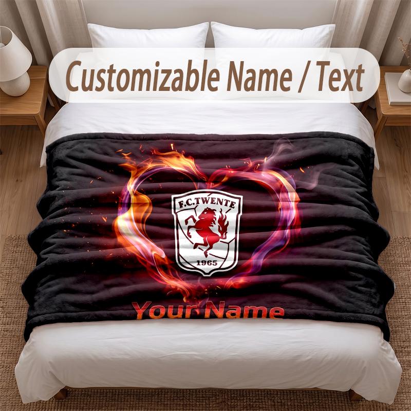 FC Twente Printed Flannel Blanket Custom Name Text Soft Warm Throw For Bedroom Holiday Gift