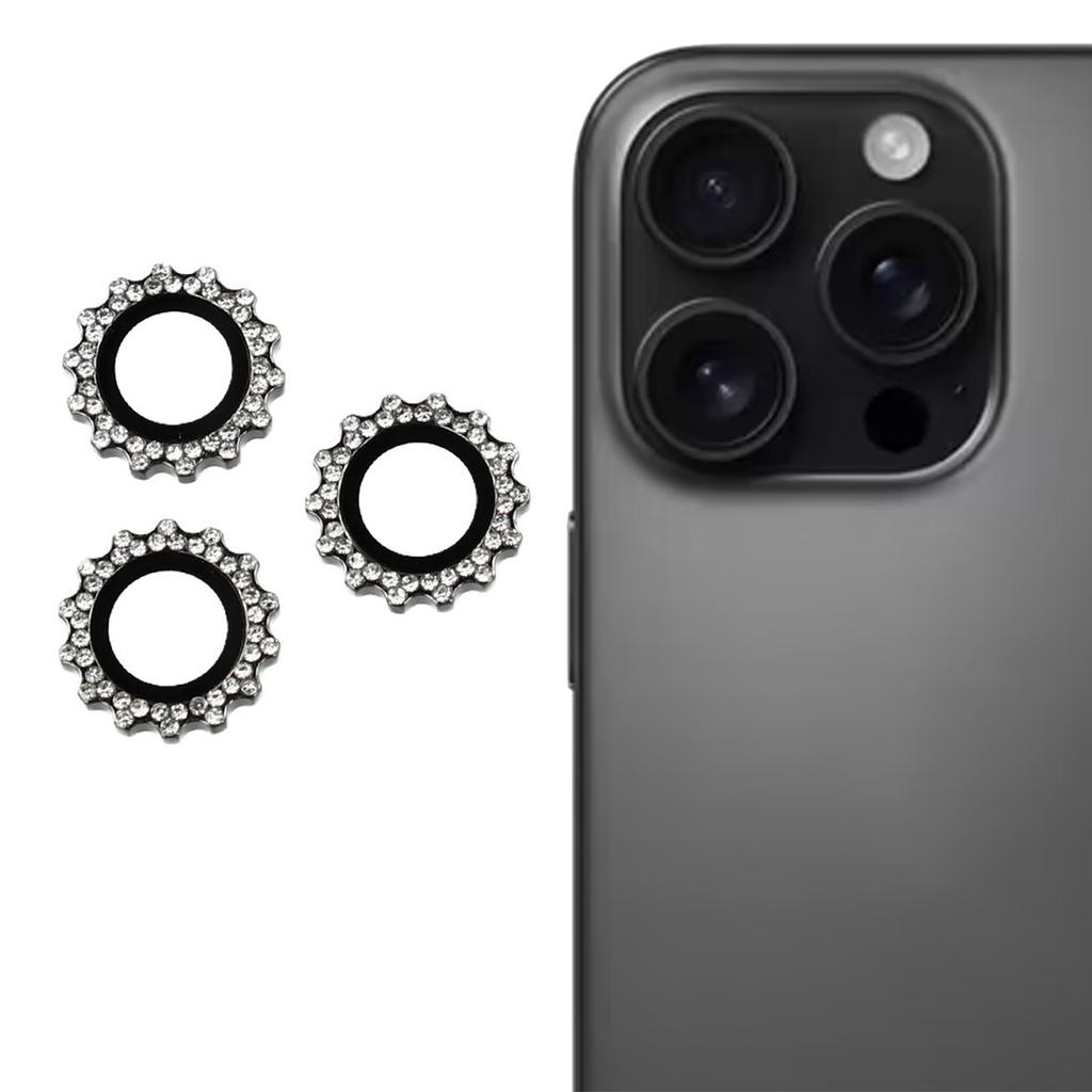 1Set For iPhone 16 Pro/16 Pro Max Camera Lens Protector Gear Shape Rhinestone Decor Tempered Glass Lens Film