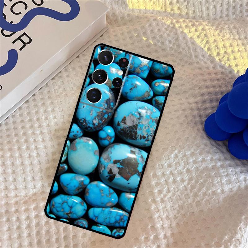 Turquoise Stone Flora Peacock Feather Phone Case For Samsung Galaxy S25 Ultra S9 S10 S20 S22 S21 S23 FE S24 Plus Portector Cover