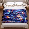 Astronaut Space Theme Soft Blanket Personalized Custom Name Text Print Warm Blanket Home Sofa Bedroom Decor