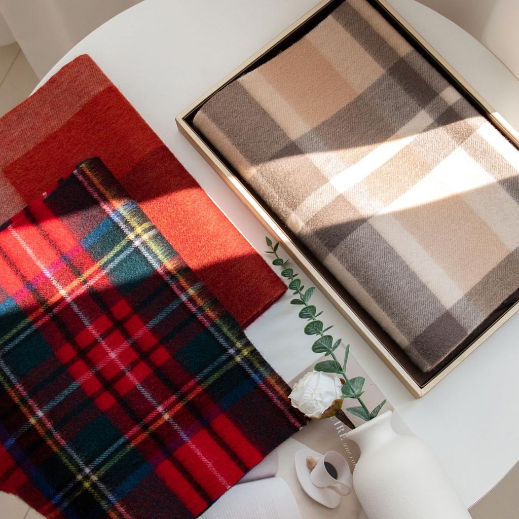 Christmas 100% Wool Scarf, High-quality Women's Versatile, Plaid Stitching Warm Neck