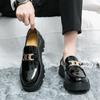 Spring and Autumn Platform Business Loafers Men's Fashion Glossy Heightening Leather Shoes British One-pedal Men's Shoes
